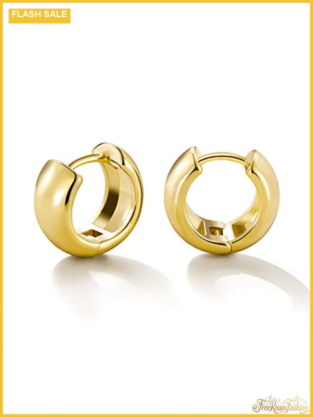 Small Chunky Huggie Hoop Earrings 14K Gold Plated Hypoallergenic Lightweight
